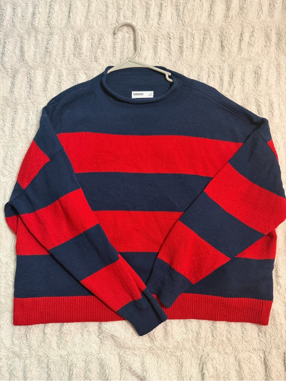 Sonoma Navy and Red Wide-Stripe Crewneck Sweater